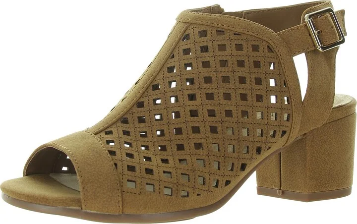 belva Womens Buckle Faux Leather Block Heel