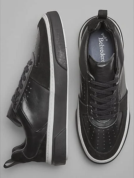 Belvedere Men's Calico Leather Lace-Up Sneakers Black