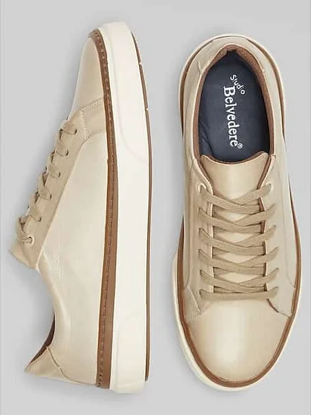 Belvedere Men's Charli Leather Lace-Up Sneakers Taupe