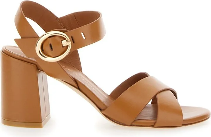 'Benni Block' Brown Heeled Sandal With Open Toe And Ankle Strap In Leather Woman