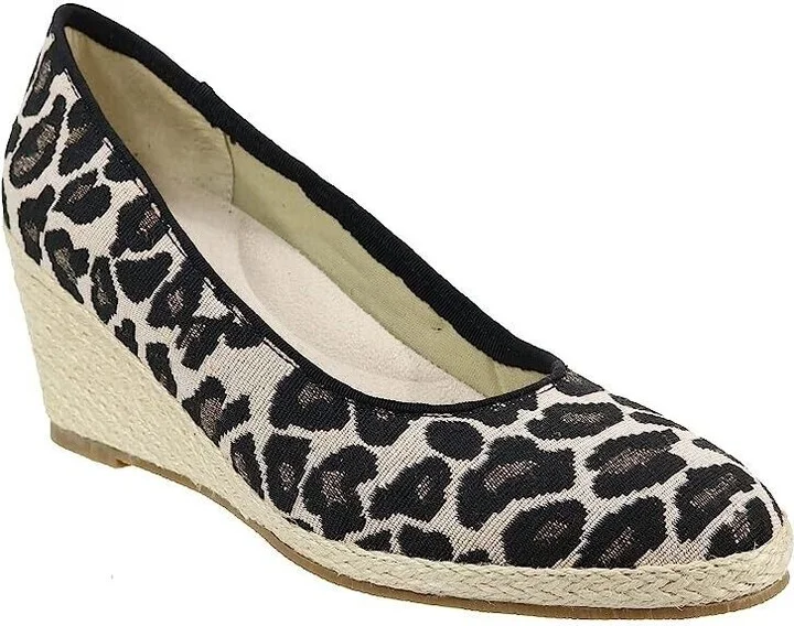 Bermuda Heel Women's US 10 Black Leopard Slip On Wedge Pump KHD657