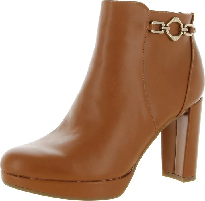 Berri Womens Faux Leather Block Heel Ankle Boots