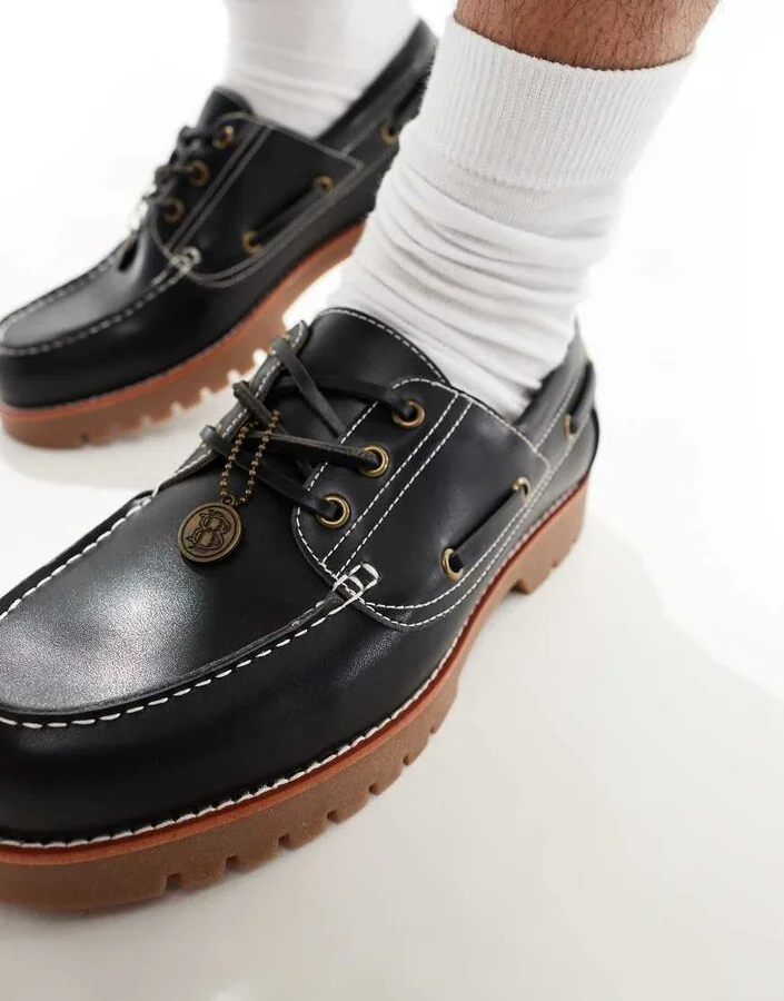Bershka chunky boat shoes in black - Image 2
