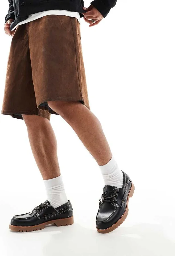 Bershka chunky boat shoes in black - Image 4