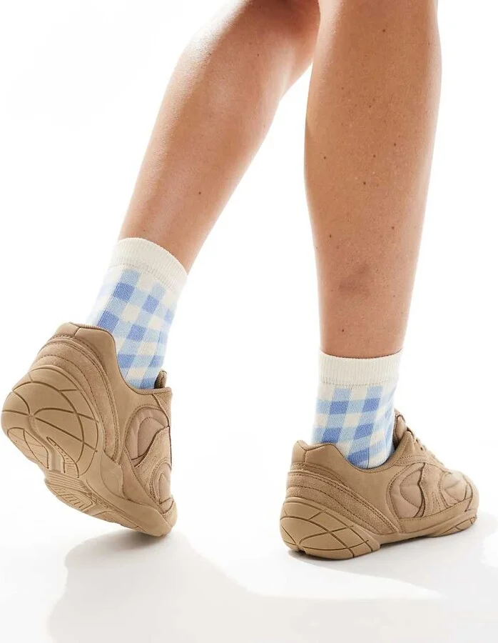 Bershka faux suede sneakers in sand - Image 3