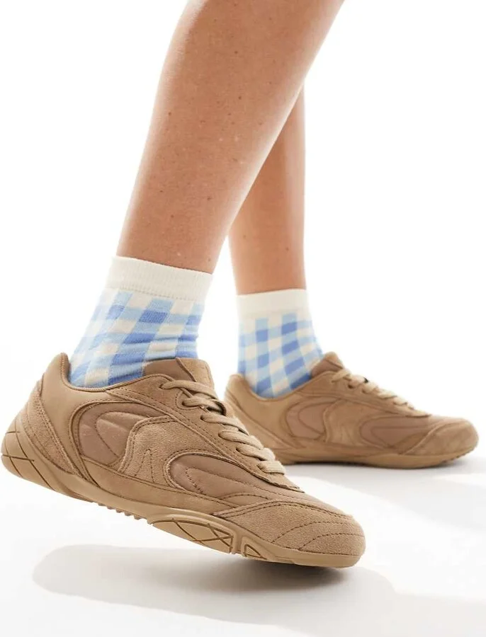 Bershka faux suede sneakers in sand