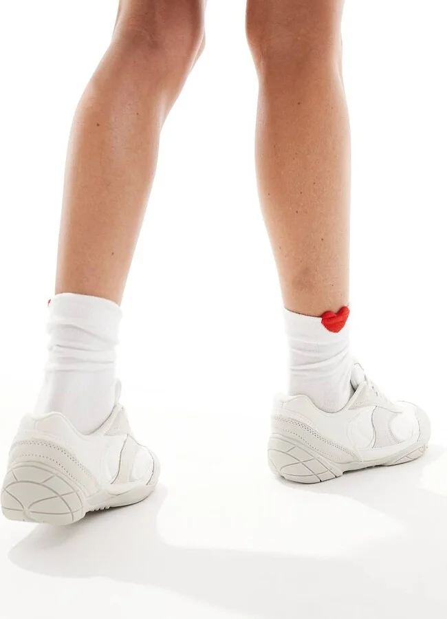 Bershka faux suede sneakers in white - Image 4