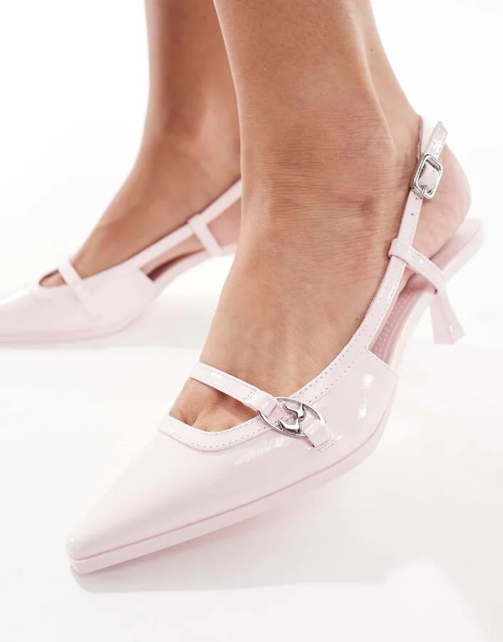 Bershka pointed heeled sandals in pink - Image 2