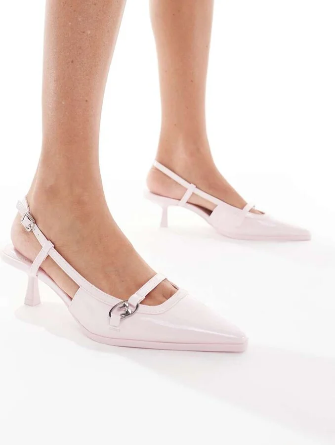 Bershka pointed heeled sandals in pink