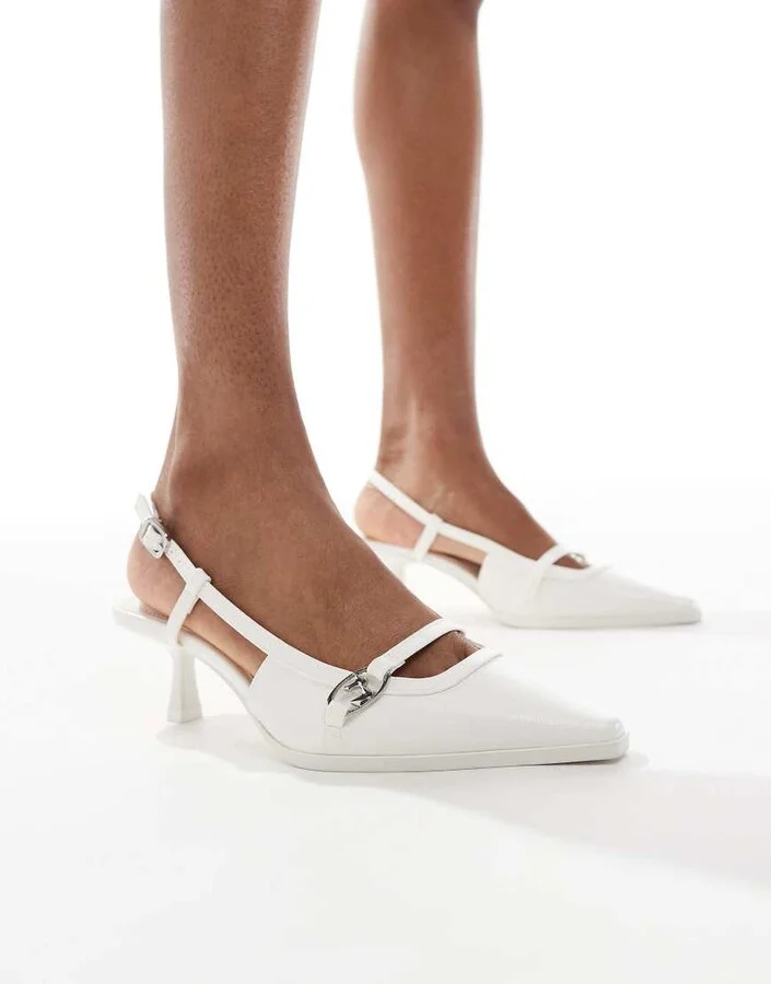 Bershka pointed kitten heeled sandals in white