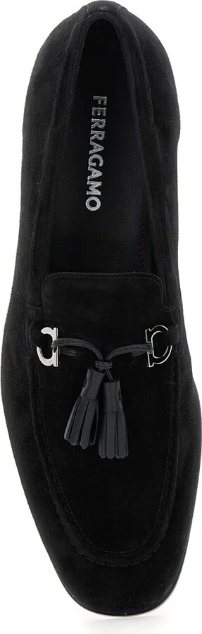 'besile 2' Black Loafers With Gancini And Cord Detail In Suede Man - Image 3