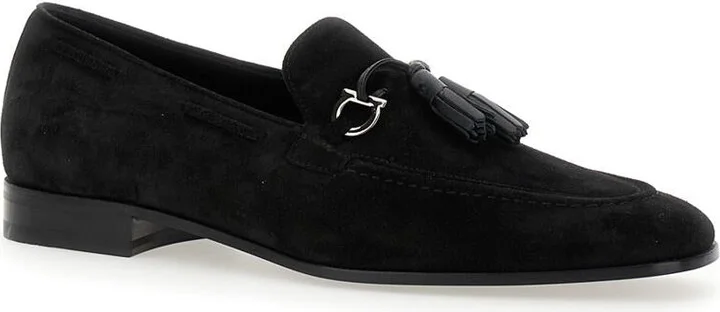'Besile 2' Black Loafers With Gancini And Cord Detail In Suede Man