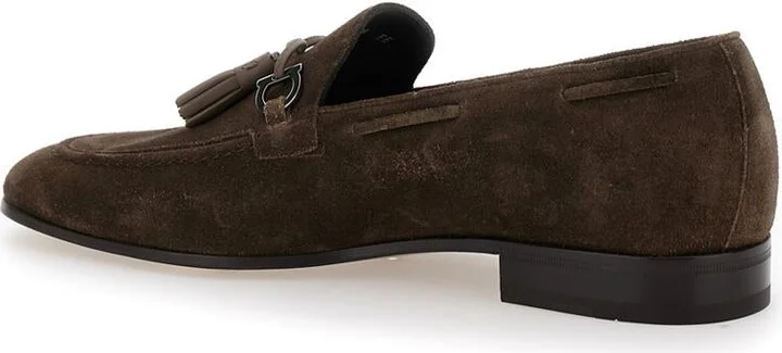'Besile2' Brown Loafers With Gancini And Cord Detail In Suede Man - Image 3