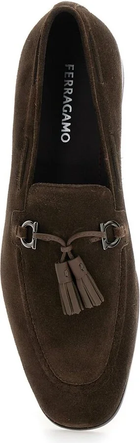 'Besile2' Brown Loafers With Gancini And Cord Detail In Suede Man - Image 4