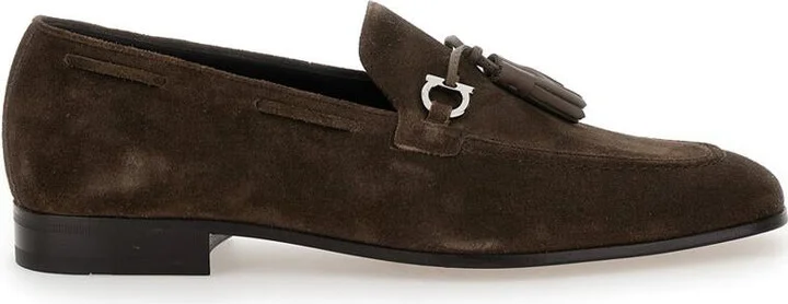 'Besile2' Brown Loafers With Gancini And Cord Detail In Suede Man