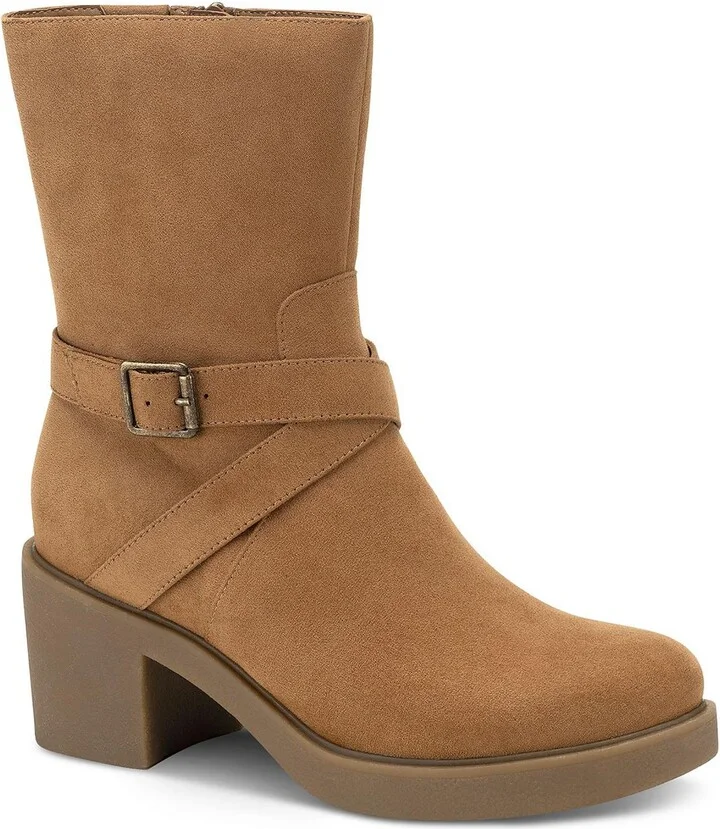 Bessiee Womens Faux Leather Round Toe Booties