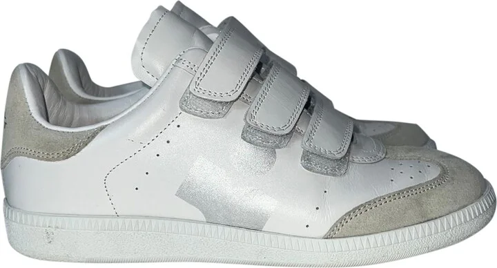 Beth Logo Velcro Straps in White Leather and Suede