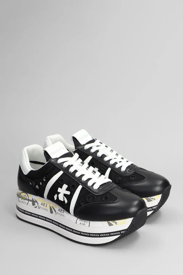 Beth Sneakers In Black Leather And Fabric - Image 2