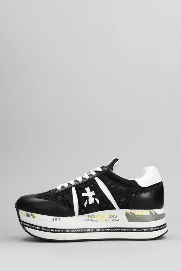 Beth Sneakers In Black Leather And Fabric - Image 3