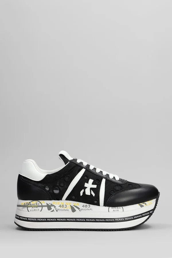 Beth Sneakers In Black Leather And Fabric