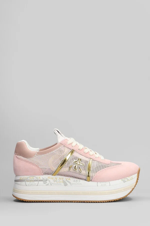 Beth Sneakers In Rose-pink Suede And Fabric