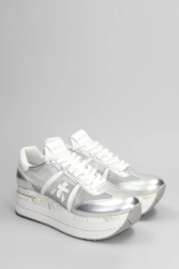 Beth Sneakers In Silver Leather And Fabric - Image 2