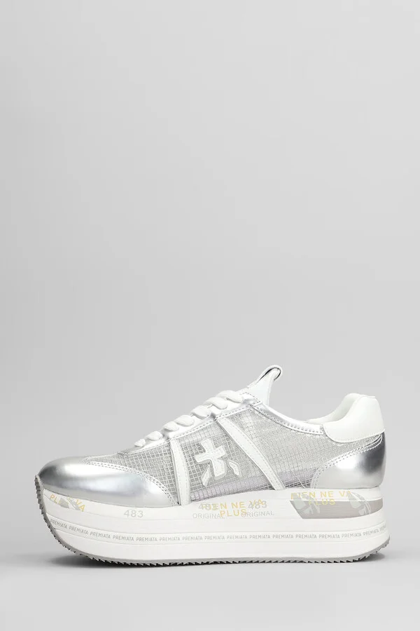 Beth Sneakers In Silver Leather And Fabric - Image 3