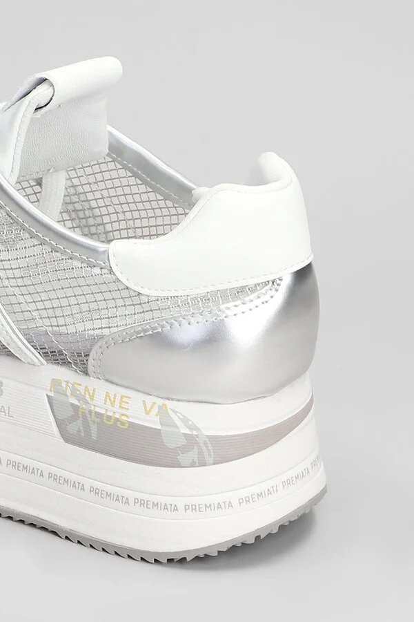 Beth Sneakers In Silver Leather And Fabric - Image 5