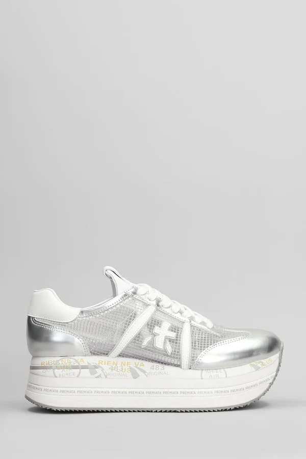 Beth Sneakers In Silver Leather And Fabric