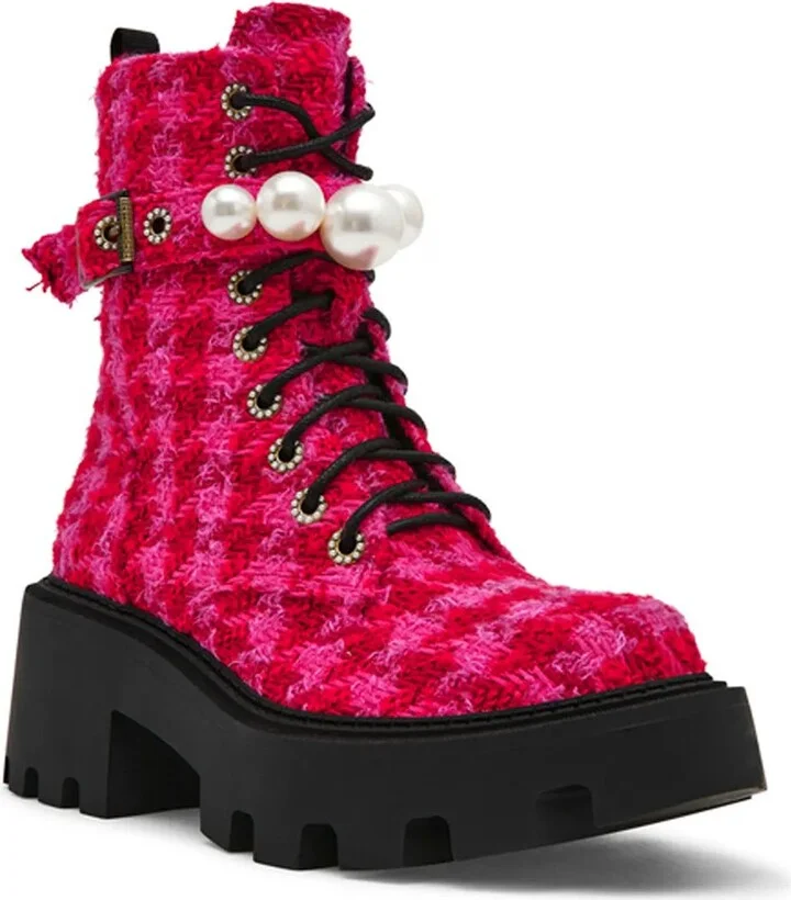 Fuchsia Houndstooth Print Tweed