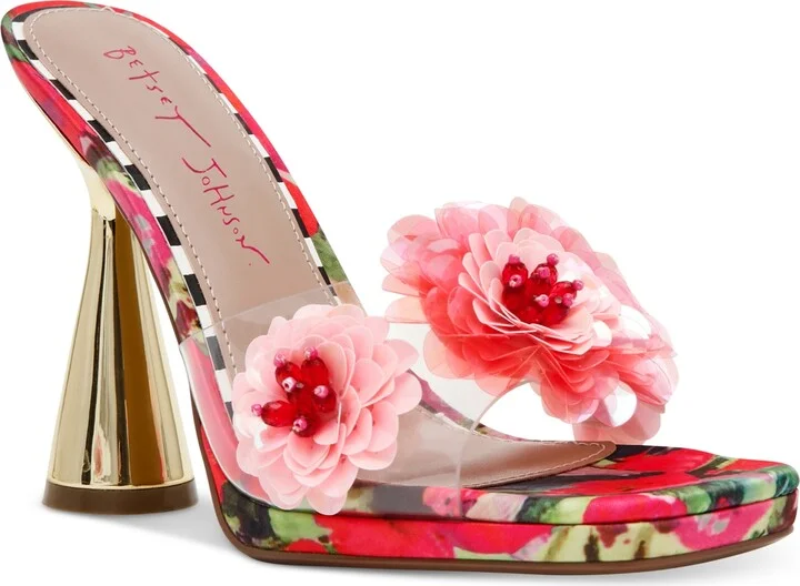 Betsey Johnson Women's Blondee Floral Flare-Heel Dress Sandals - Red/Green Floral