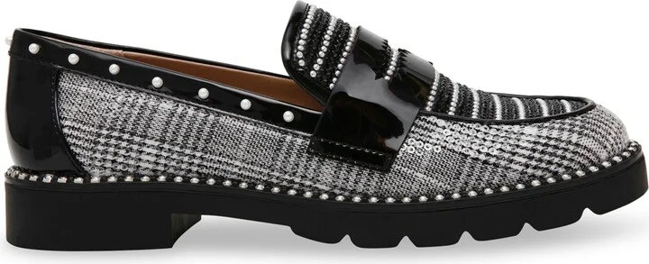 Betsey Johnson Women's Darian Pearl-Embellished Tailored Lug-Sole Loafers - Black/White Houndstooth - Image 2