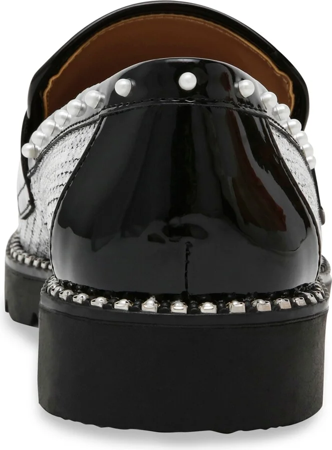 Betsey Johnson Women's Darian Pearl-Embellished Tailored Lug-Sole Loafers - Black/White Houndstooth - Image 3