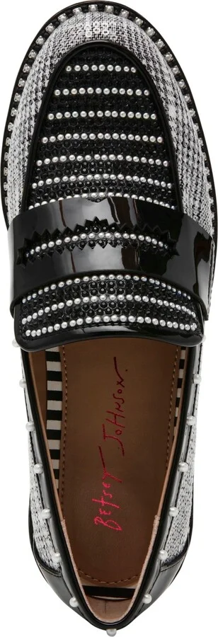 Betsey Johnson Women's Darian Pearl-Embellished Tailored Lug-Sole Loafers - Black/White Houndstooth - Image 4