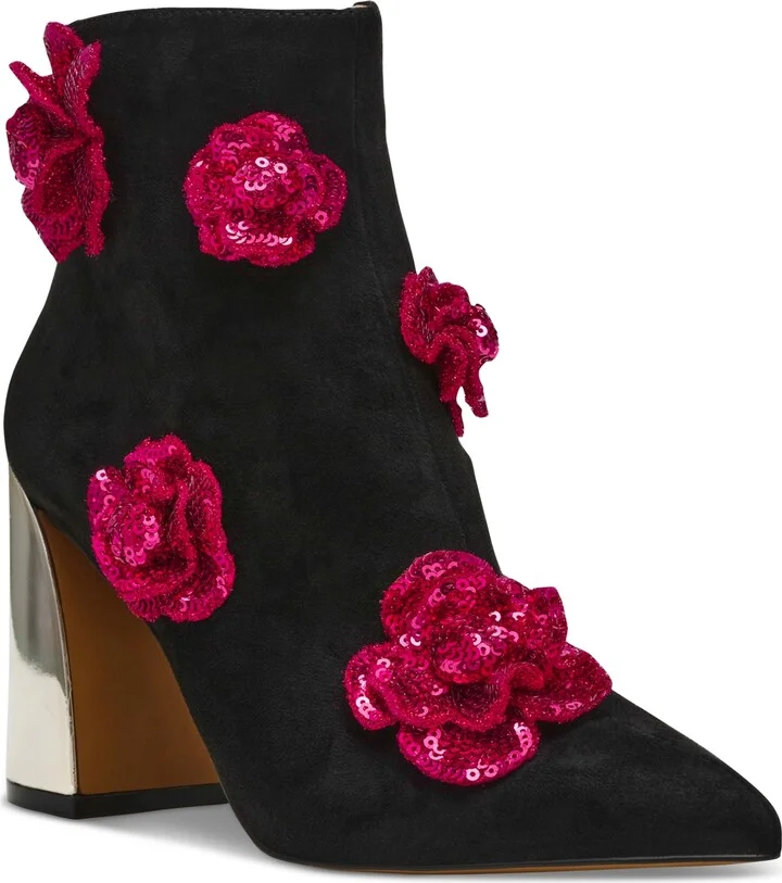 Betsey Johnson Women's Finlee Rosette Flare-Heel Dress Booties