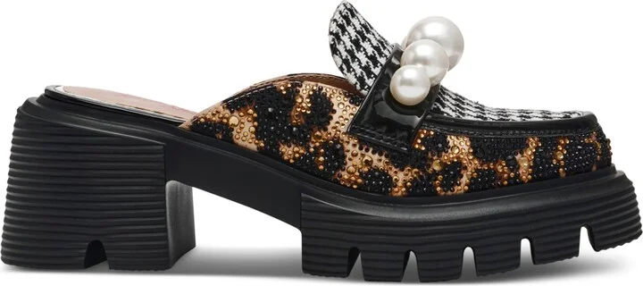 Betsey Johnson Women's Haizel Loafer Platform Mules - Black/White Houndstooth/Leopard Multi - Image 2