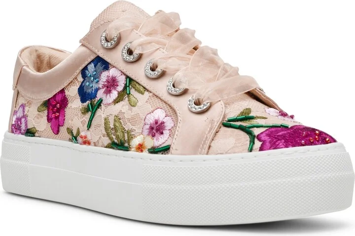 Betsey Johnson Women's Jayla Floral Embroidery Lace-Up Sneakers