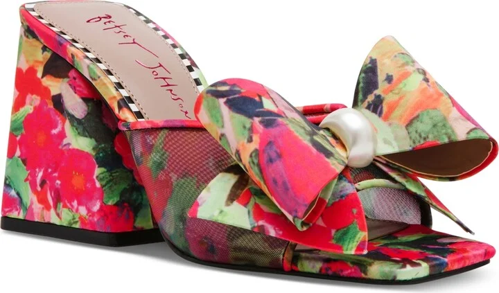 Betsey Johnson Women's Jordn Embellished Bow Dress Mules - Red/Green Multi