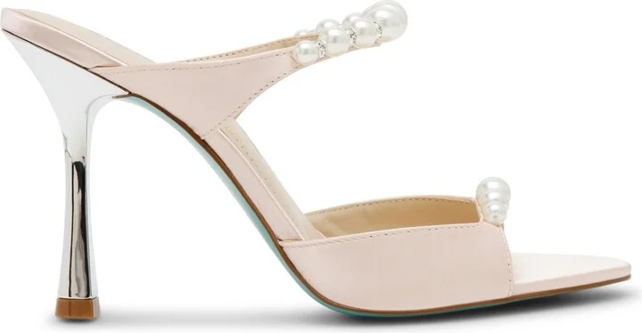 Betsey Johnson Women's Lacy Embellished Satin Heeled Mules - Image 2