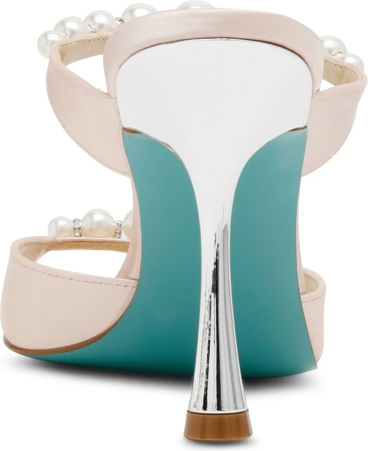 Betsey Johnson Women's Lacy Embellished Satin Heeled Mules - Image 3