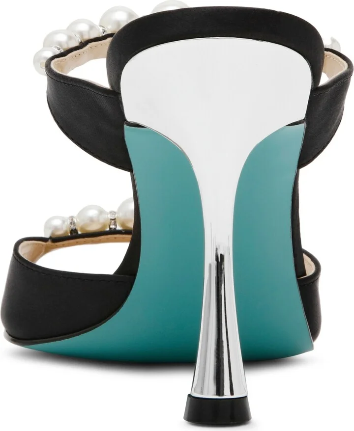 Betsey Johnson Women's Lacy Embellished Satin Heeled Mules - Image 7