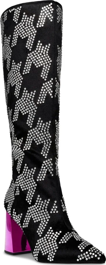Betsey Johnson Women's Naomy Tall Block-Heel Boots - Black/Silver Multi