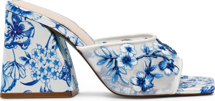 Betsey Johnson Women's Roo Embroidered Slip-On Sandals - White, Blue Floral - Image 2