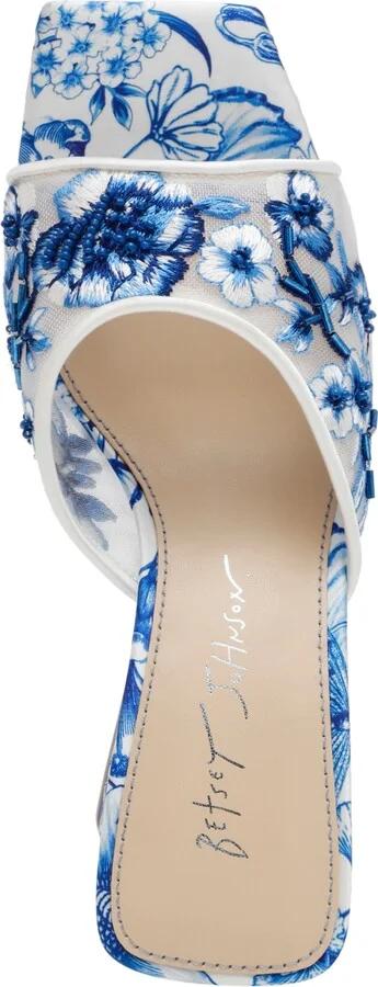 Betsey Johnson Women's Roo Embroidered Slip-On Sandals - White, Blue Floral - Image 4