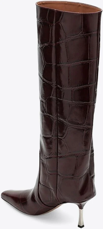 Bettina 80 Knee-High Boots in Croc-Embossed Leather - Image 3
