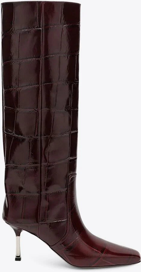 Bettina 80 Knee-High Boots in Croc-Embossed Leather