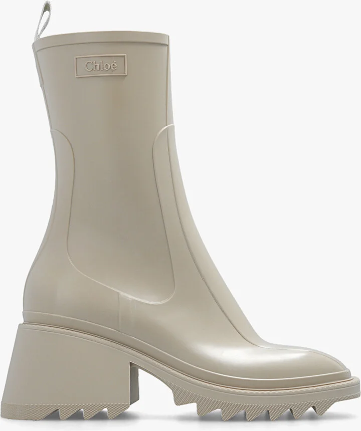 ‘Betty’ Heeled Rain Boots, , - Beige