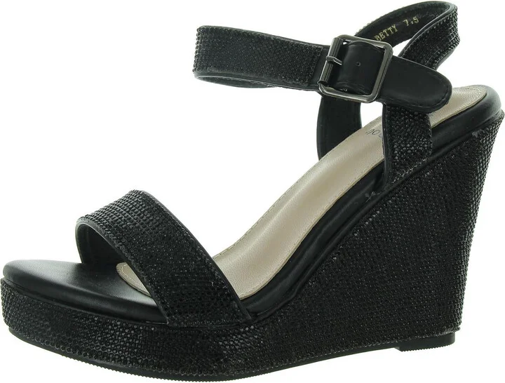 Betty Womens Faux Leather Wedge Slingback Sandals