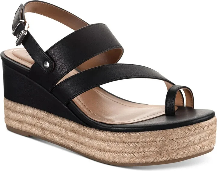 Bettyy Sandals Women 11 Black Toe Loop Wedge Heel Espadrille GBNC433