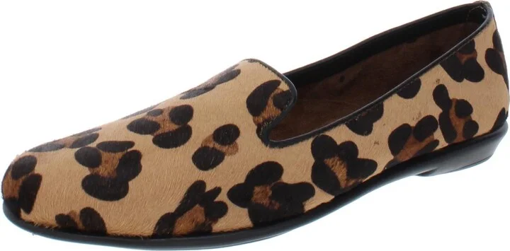 Betunia Womens Leather Calf Hair Smoking Loafers